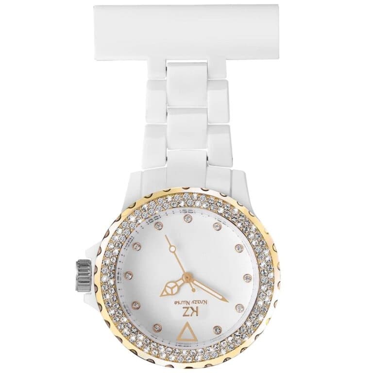 Montre Fun Infirmière Plastique Blanc Doré Strass KRAZY 33