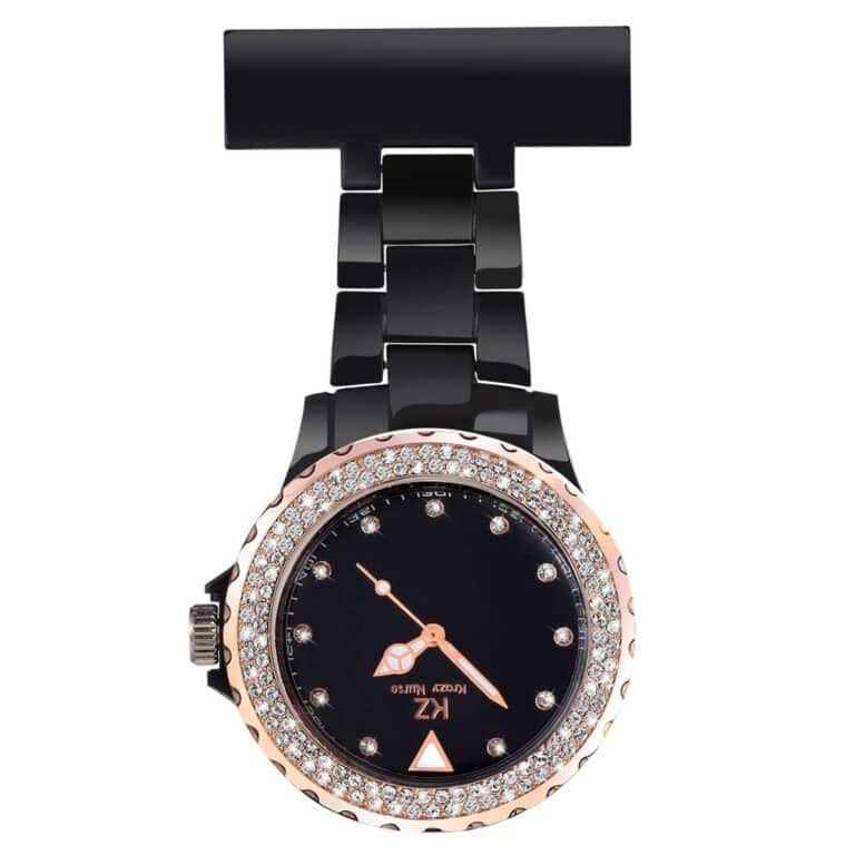 Jolie Montre Infirmière Plastique Noir Rosé Strass KRAZY 35