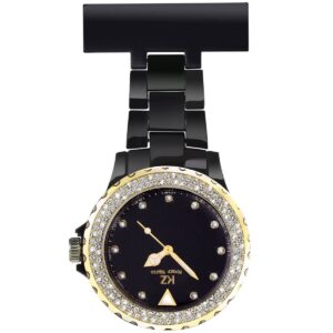 Belle Montre Infirmière Plastique Noir Doré Strass KRAZY 45