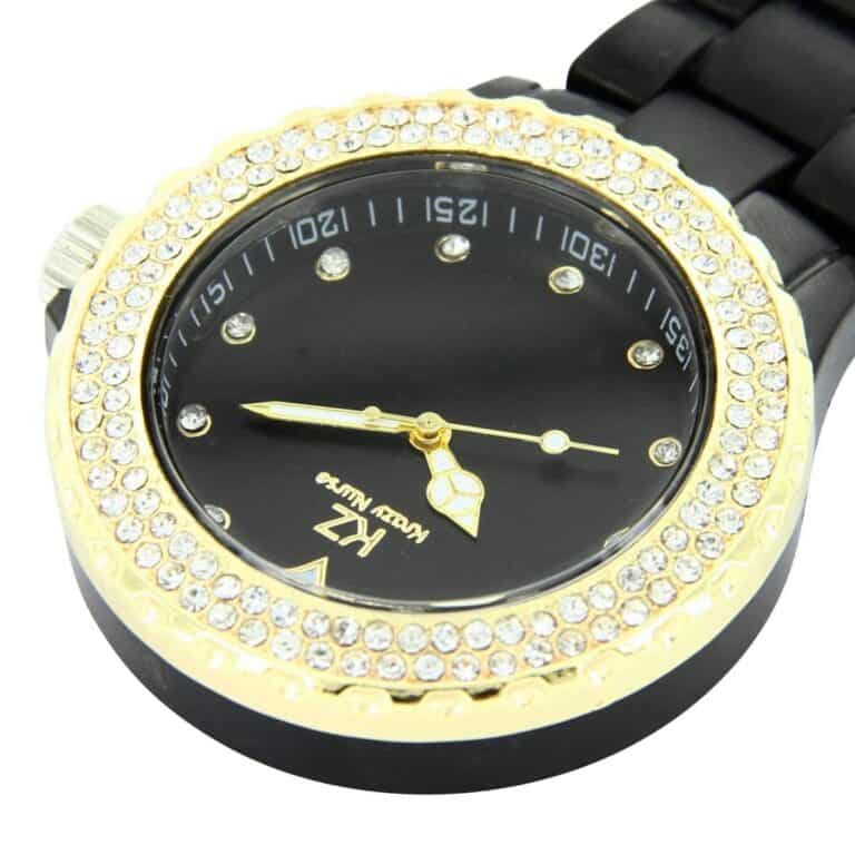 Belle Montre Infirmière Plastique Noir Doré Strass KRAZY 45