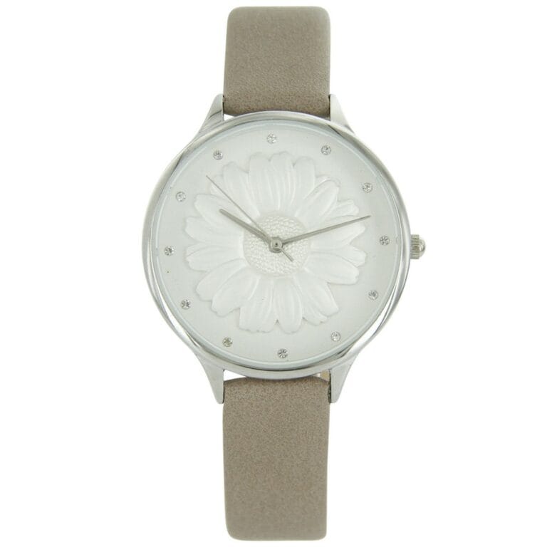 Montre Femme Taupe Relief Fleur Strass MICHAEL JOHN 741