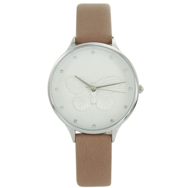 Montre Femme Marron Rosé Relief Papillon Strass MICHAEL JOHN 685