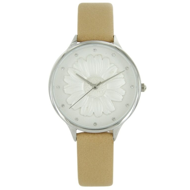 Montre Femme Caramel Relief Fleur Strass MICHAEL JOHN 759