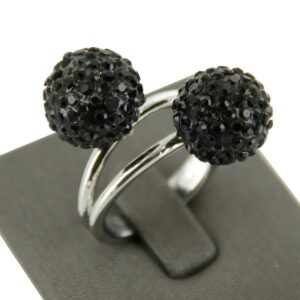 Bague Femme Boules Ornées Strass Noirs DAPHNEE