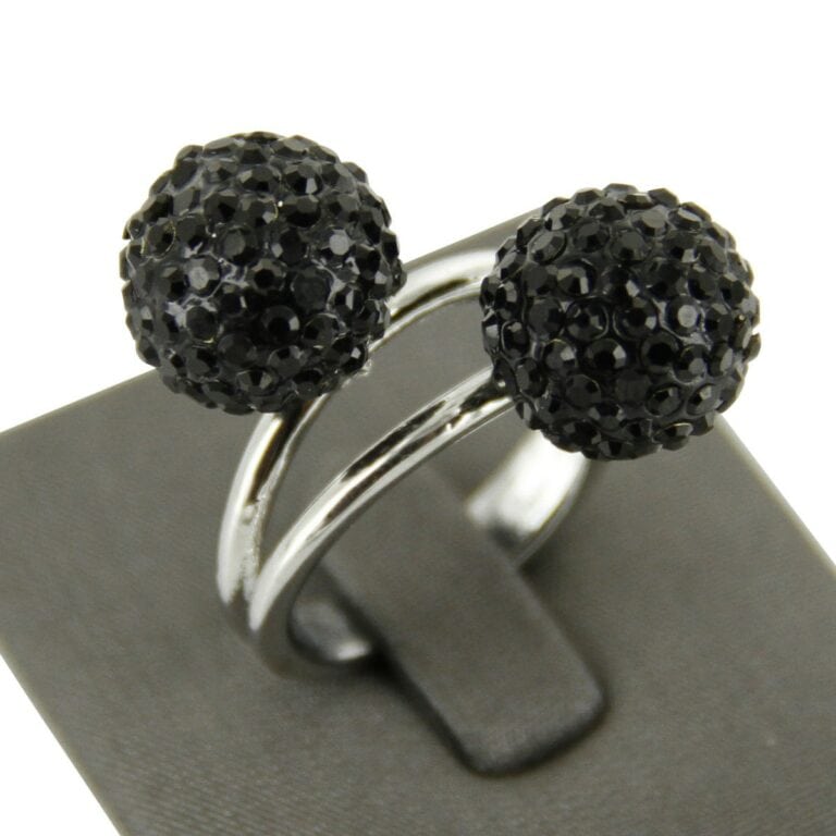 Bague Femme Boules Ornées Strass Noirs DAPHNEE