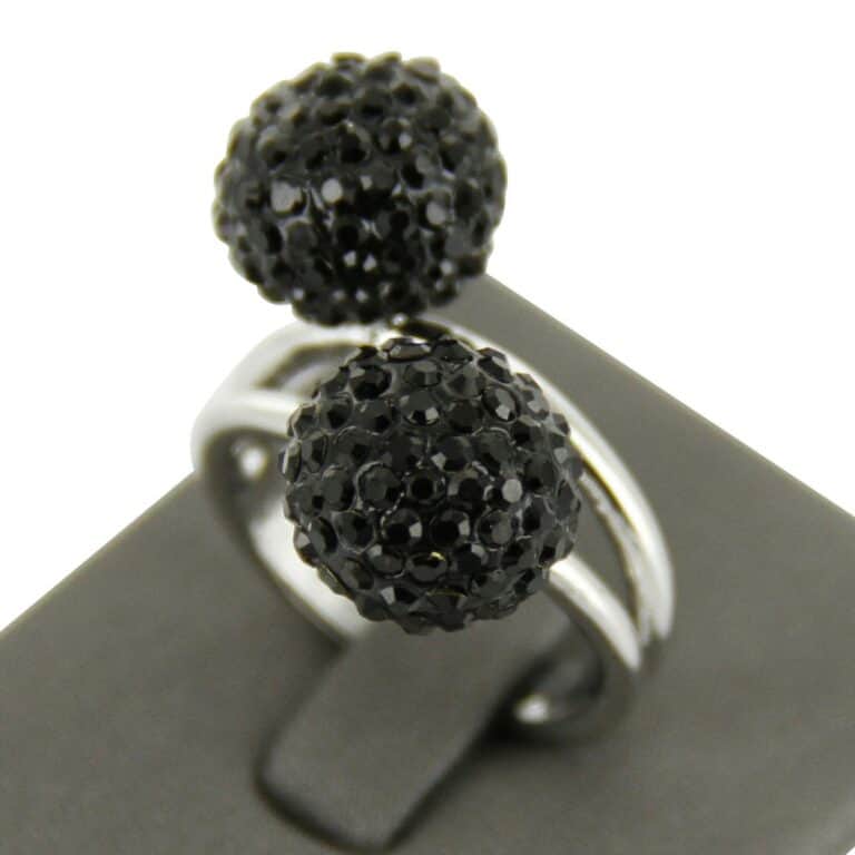 Bague Femme Boules Ornées Strass Noirs DAPHNEE