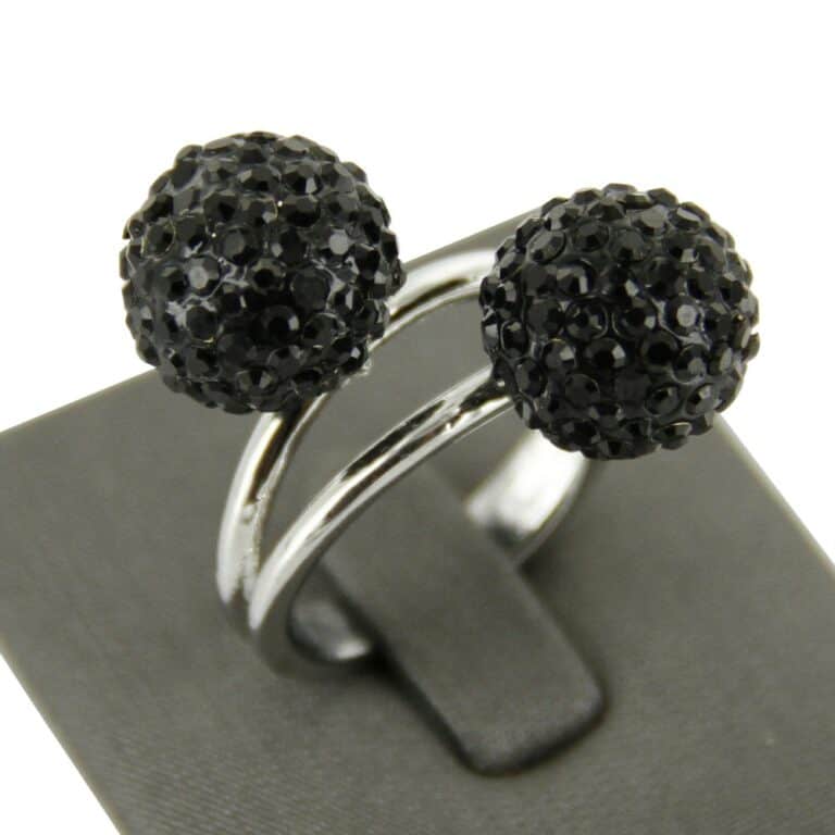 Bague Femme Boules Ornées Strass Noirs DAPHNEE