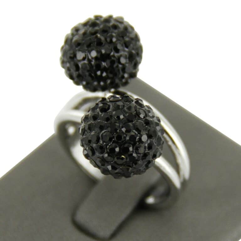 Bague Femme Boules Ornées Strass Noirs DAPHNEE