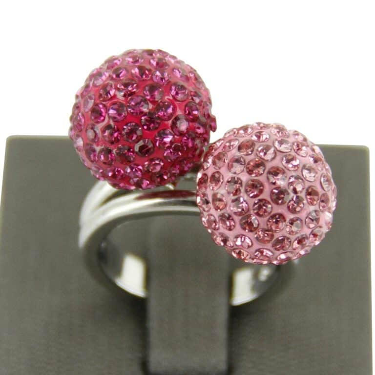 Jolie Bague Femme Boules Strass Roses DAPHNEE