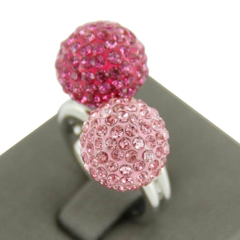 Jolie Bague Femme Boules Strass Roses DAPHNEE