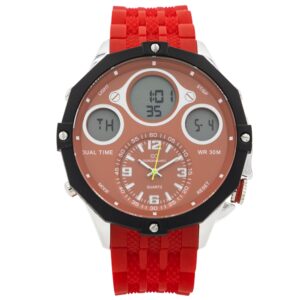 Coffret Montre Homme Silicone XL Dual-Time Rouge GIORGIO