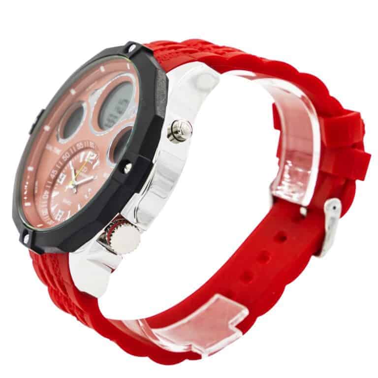 Coffret Montre Homme Silicone XL Dual-Time Rouge GIORGIO