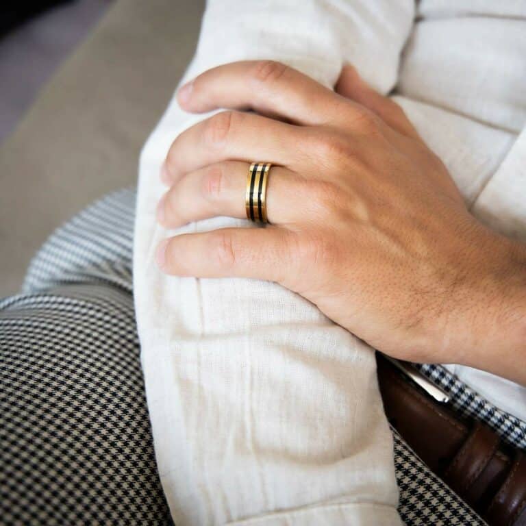 Bague en Acier Doré Noir Homme ROYAL