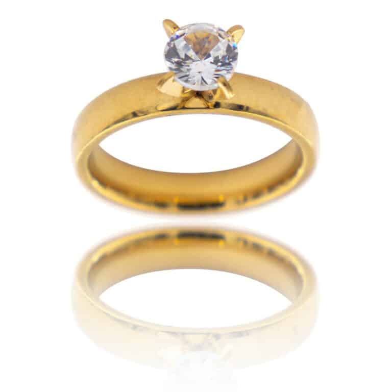 Bague Femme Acier Doré Solitaire DIAMELA