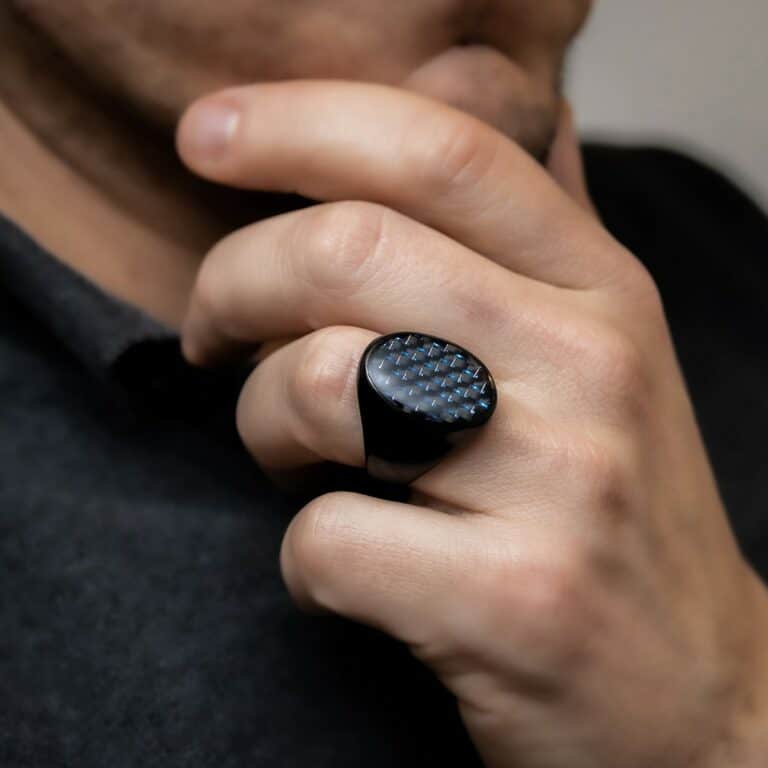 Coffret Chevalière Homme Acier Bleu CARBONA