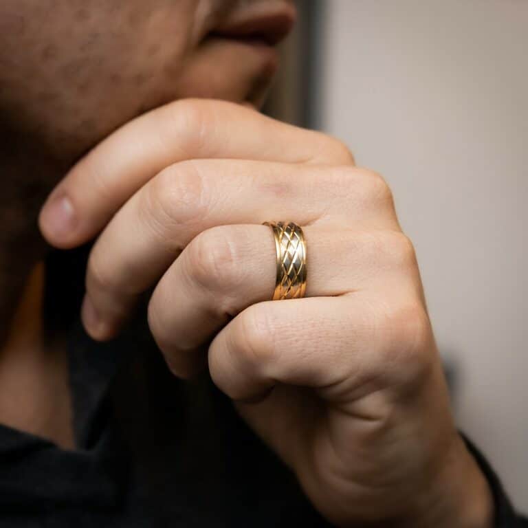 Bague Anneau Homme Acier Doré LASERA