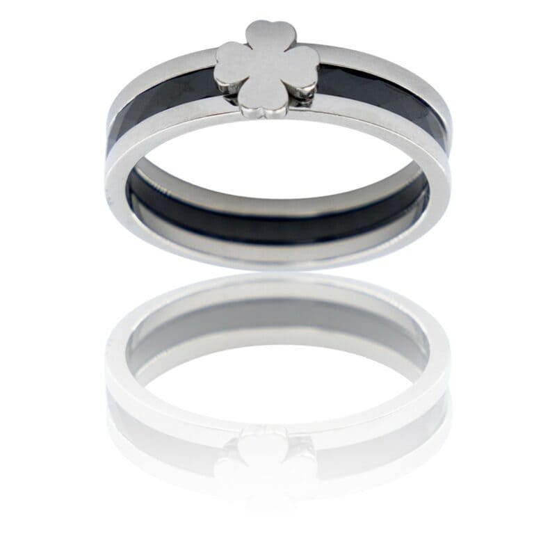 Coffret Bague Femme Céramique Acier Trêfle