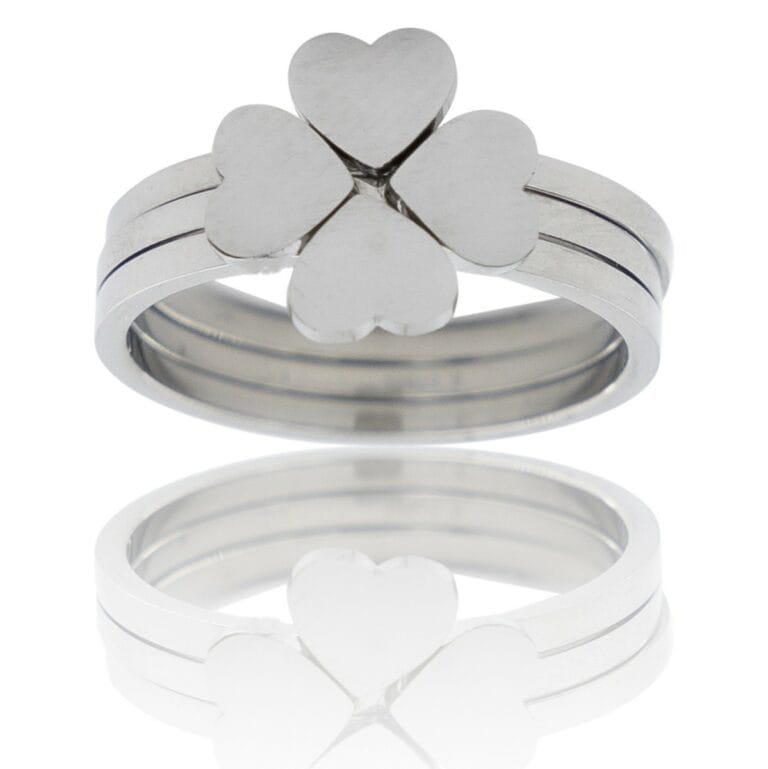 Quatre Bagues Femme Acier Trêfle Cœur