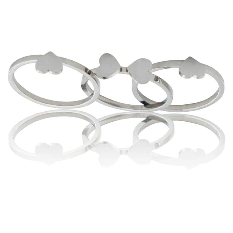 Quatre Bagues Femme Acier Trêfle Cœur