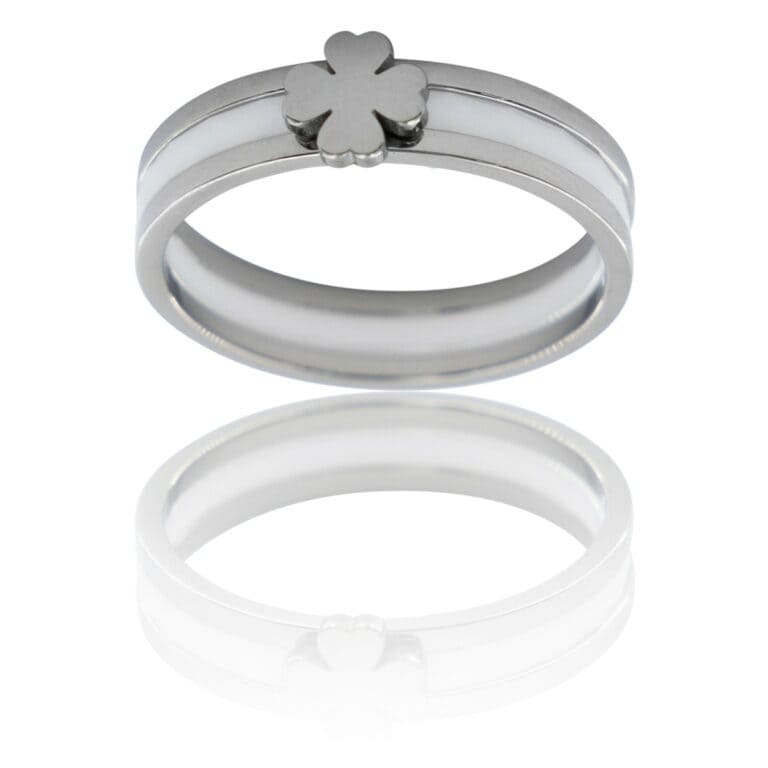 Coffret Bague Femme Céramique Acier Trêfle
