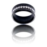 Bague Femme en Acier Noir Ornée Strass