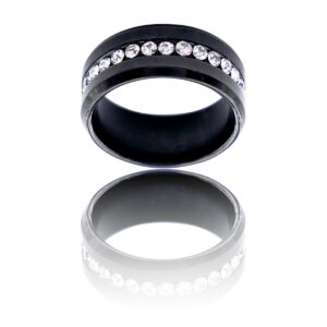 Bague Femme en Acier Noir Ornée Strass