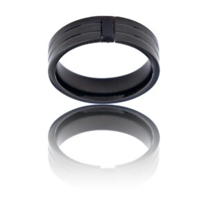 Bague Anneau Homme en Acier Noir et Zirconium