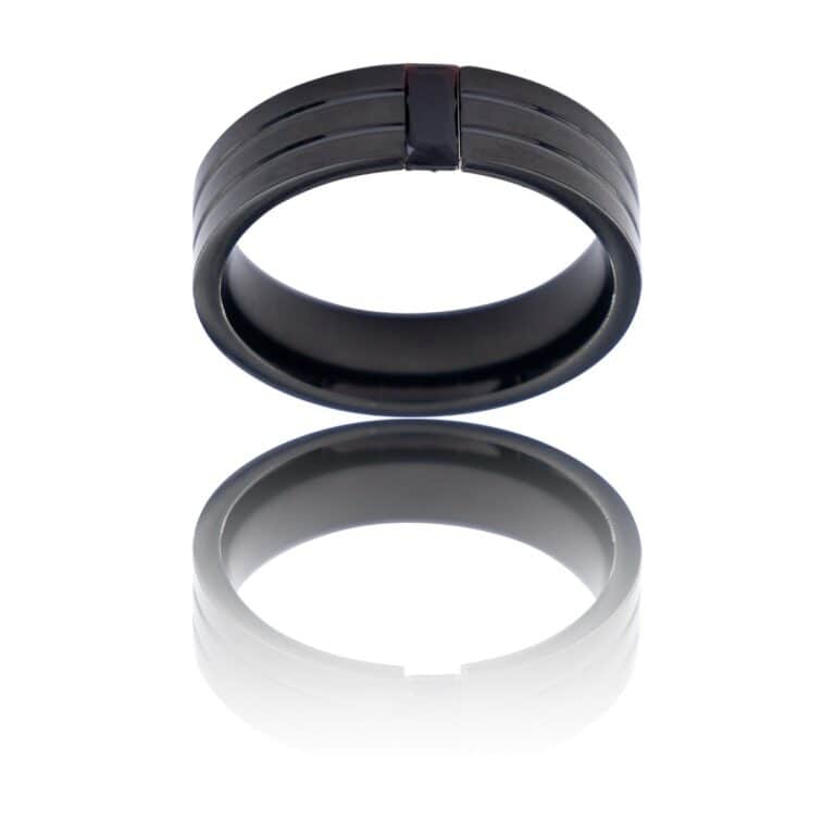 Bague Anneau Homme en Acier Noir et Zirconium