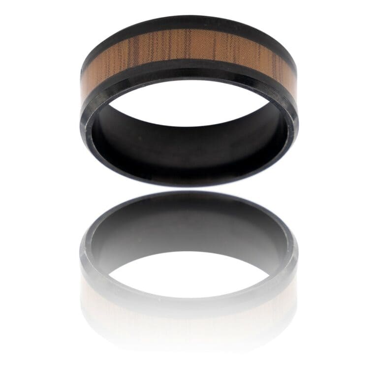Votre Bague Anneau Fashion Homme Acier Noir Bois
