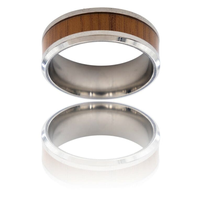 Bague Anneau pour Homme en Acier Argenté Bois