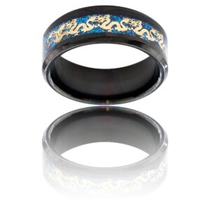 Bague Anneau Homme en Acier Couleur Noir Dragon