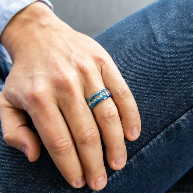 Bague Anneau Homme en Acier Bleu Dragon