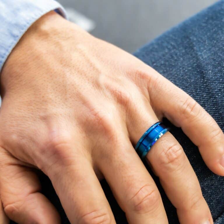 Bague Anneau Fashion d'Homme Acier Bleu
