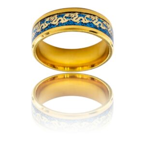 Eclatante Bague Anneau Homme Acier Doré Dragon
