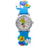 Montre Enfant Fille Silicone avec Fleur Bleu