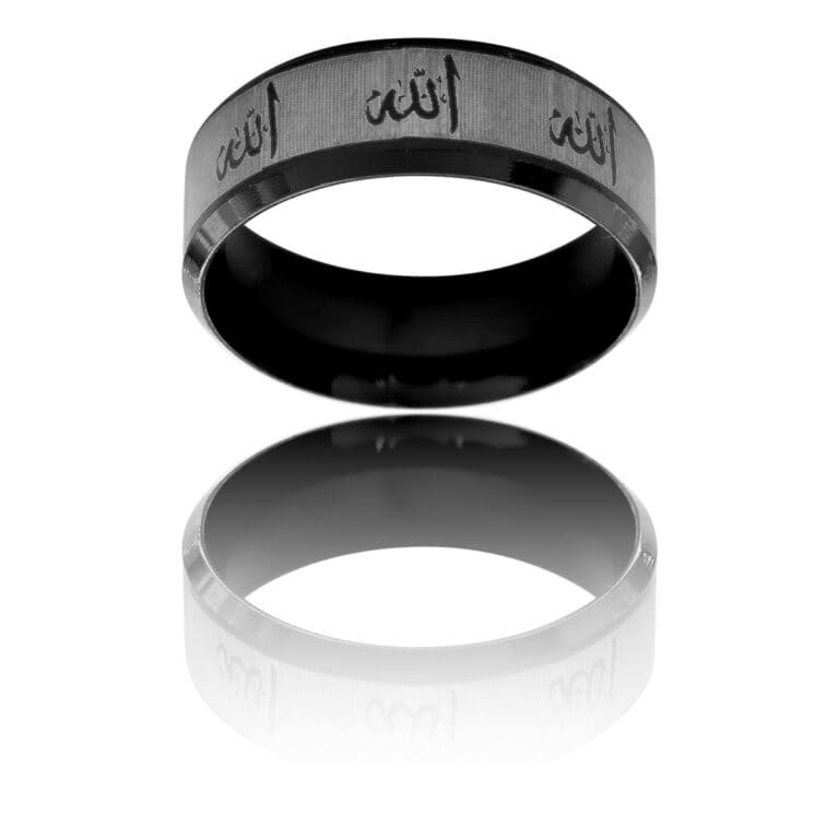 Somptueuse Bague Anneau Homme Acier Noir Allah