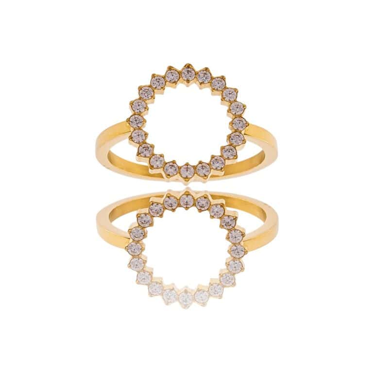 Bague Fashion Femme Acier Dorée Ornée Zirconium