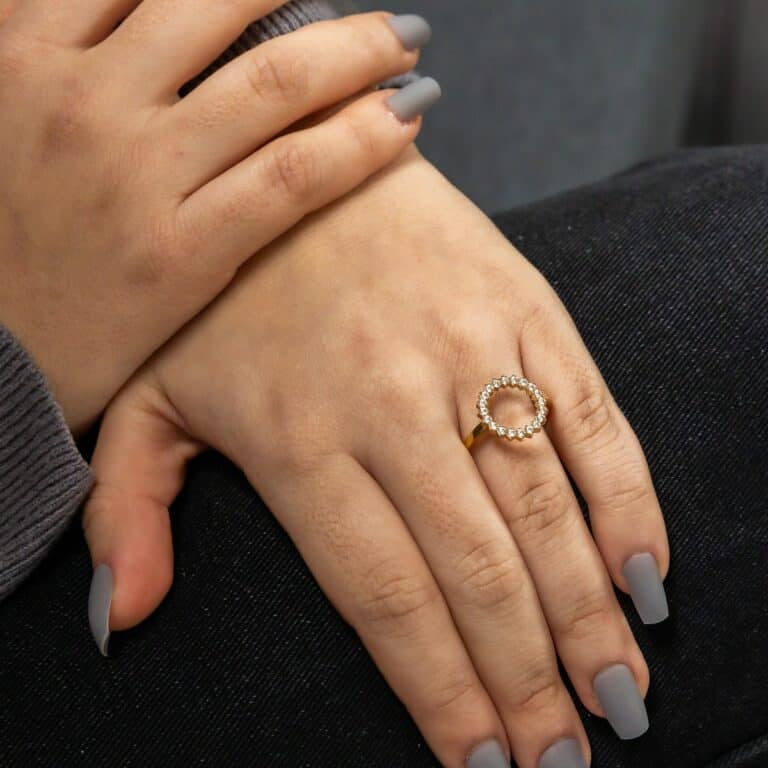 Bague Fashion Femme Acier Dorée Ornée Zirconium