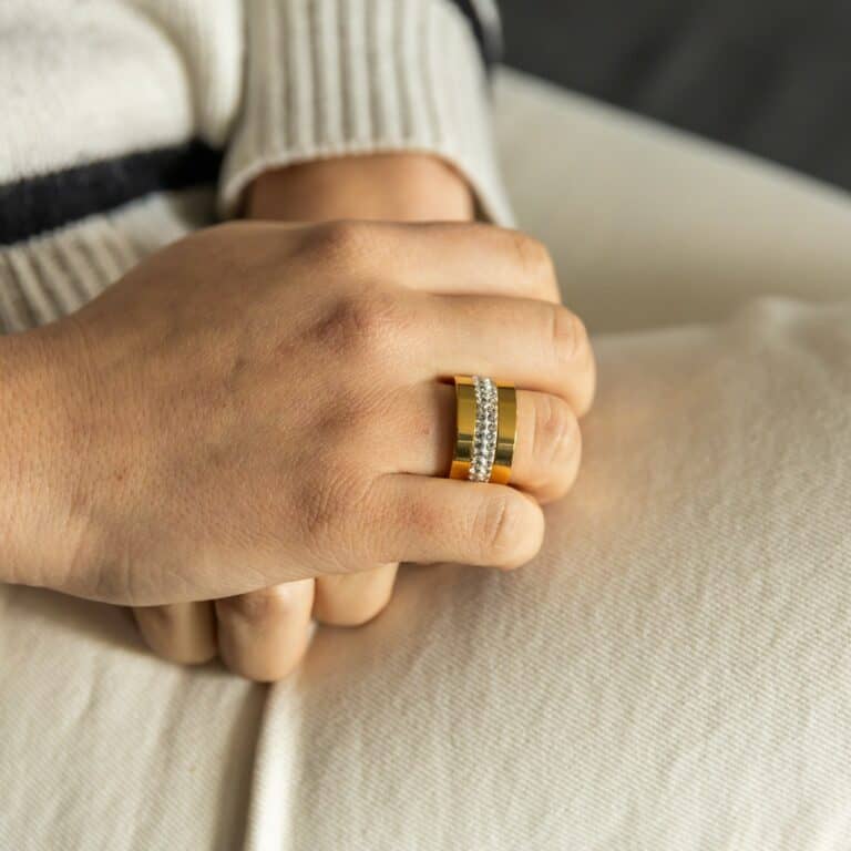 Bague de Femme en Acier Doré Ornée Zirconium