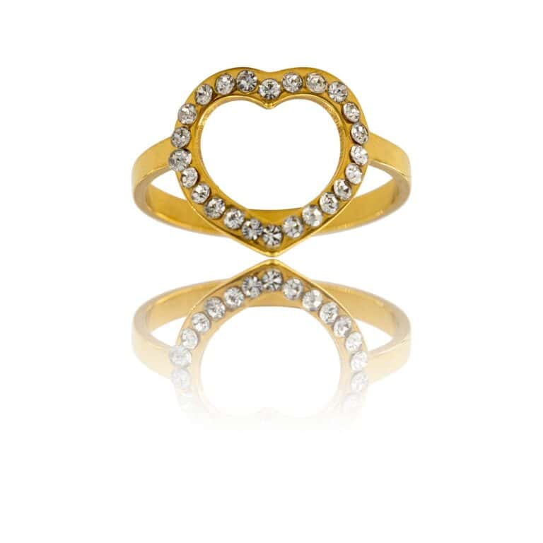 Bague de Femme Coeur Acier Doré Ornée Zirconium