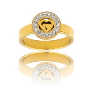 Bague Femme Coeur Acier Doré Ornée Zirconium
