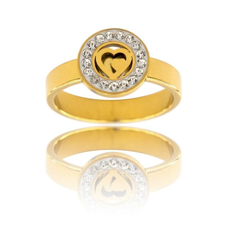 Bague Femme Coeur Acier Doré Ornée Zirconium