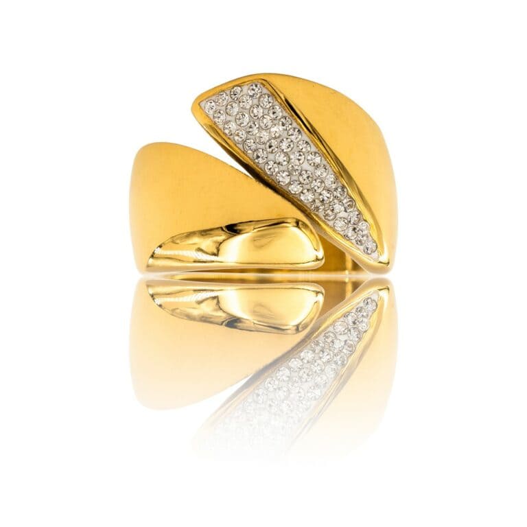 Bague pour Femme Acier Doré Ornée avec Zirconium