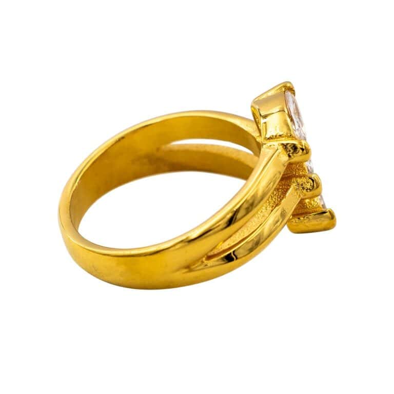 Jolie Bague Femme Acier Couleur Doré Ornée Zirconium