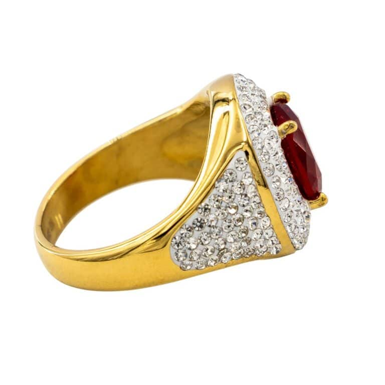 Bague Femme Prix Bas en Acier Doré Ornée Zirconium