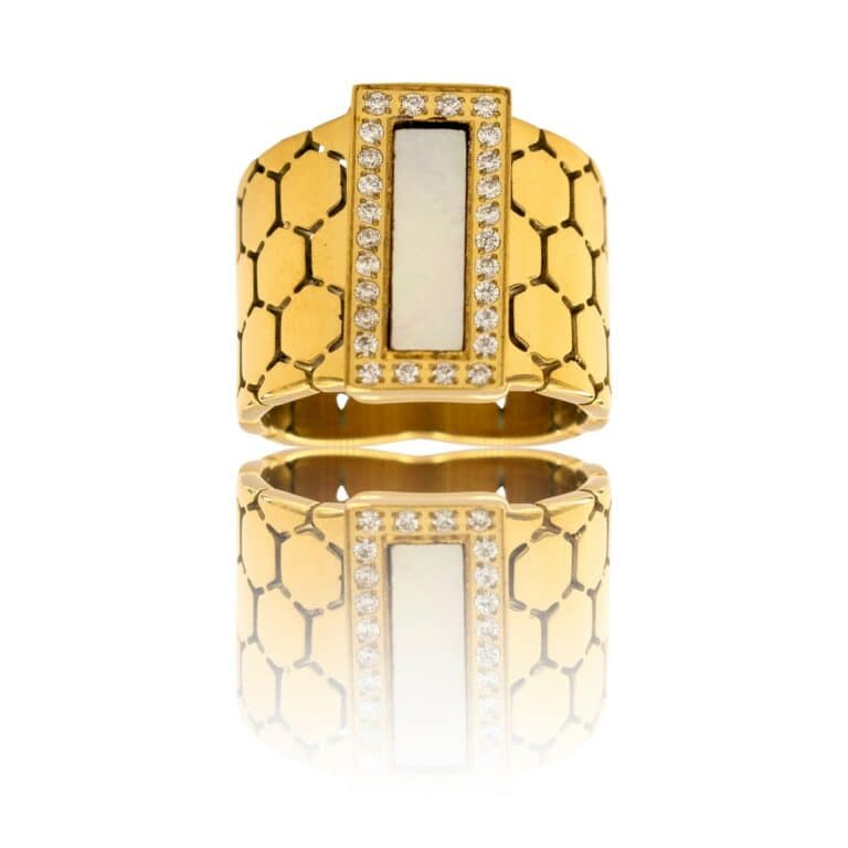 Magnifique Bague Femme Acier Doré Ornée Zirconium
