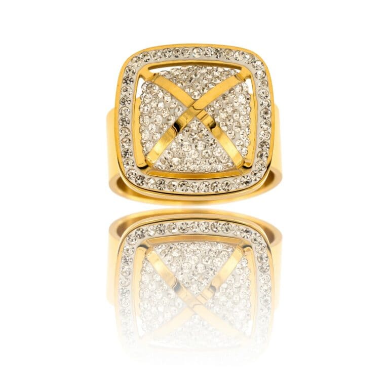 Très Jolie Bague Femme Acier Doré Ornée Zirconium