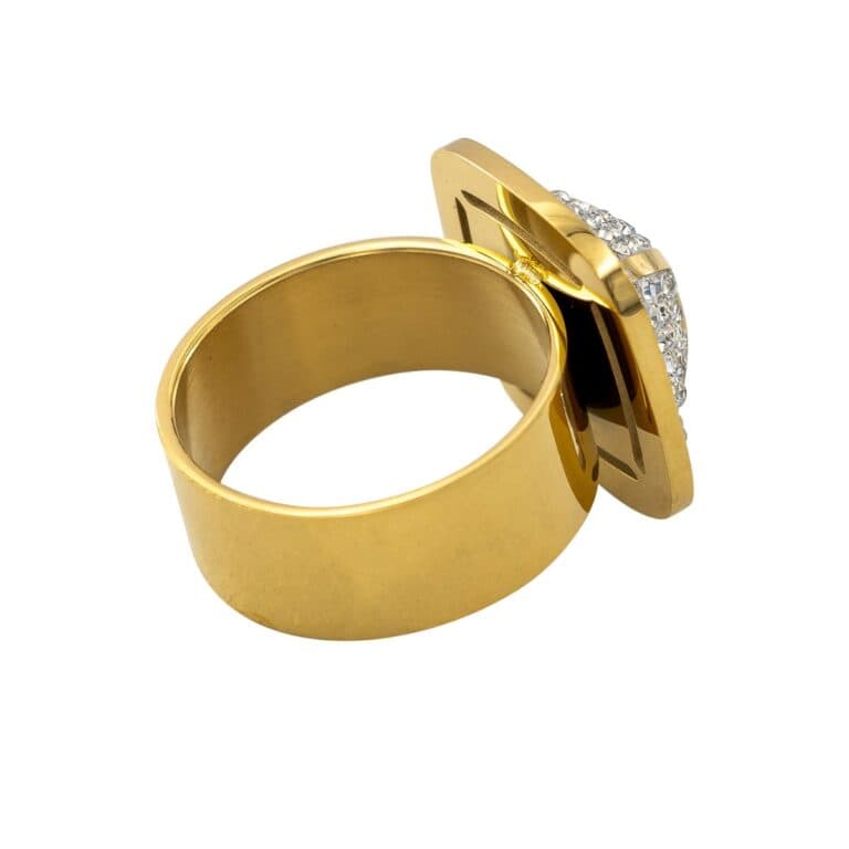 Très Jolie Bague Femme Acier Doré Ornée Zirconium