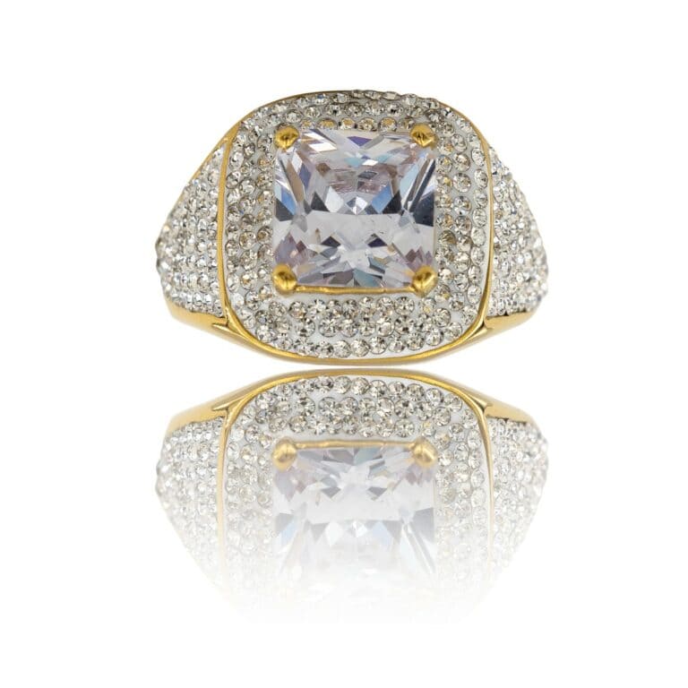 Bague Femme Petit Prix Acier Doré Ornée Zirconium