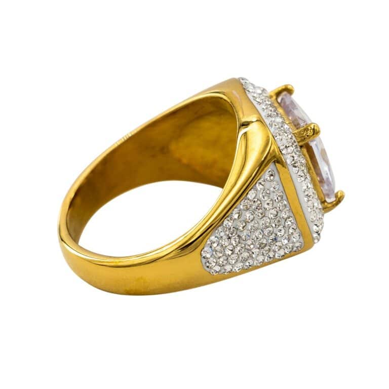 Bague Femme Petit Prix Acier Doré Ornée Zirconium